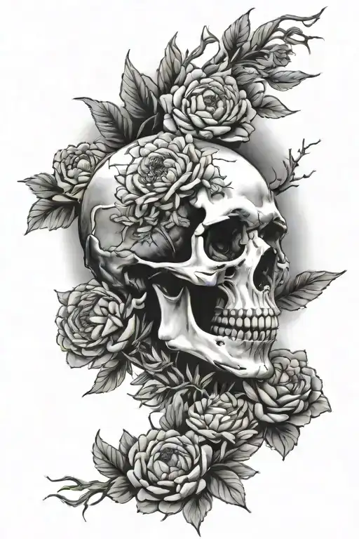 Mountains Trees Peonies Skull Montana Full Arm Sleeve