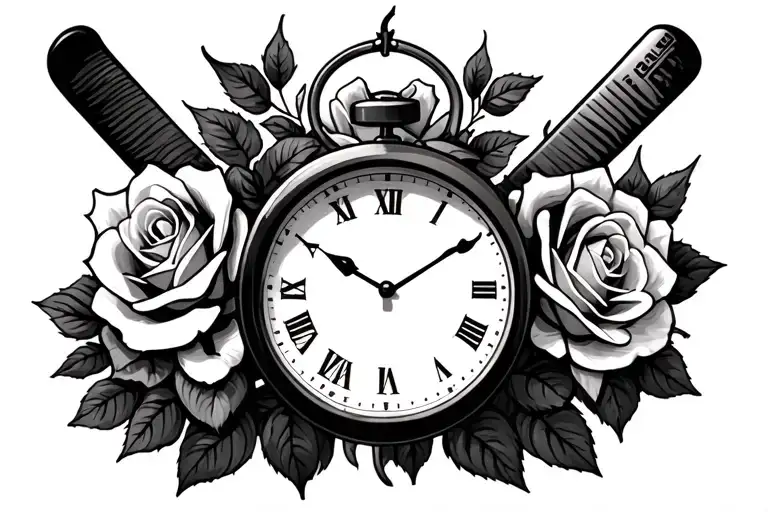 Clock Face With Roses And Hockey Stick And The Number 1