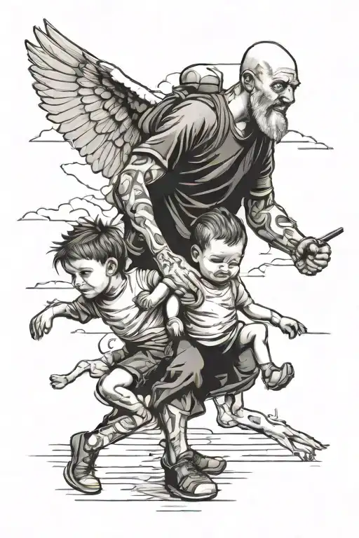 Dad Carrying Kids Through Slough