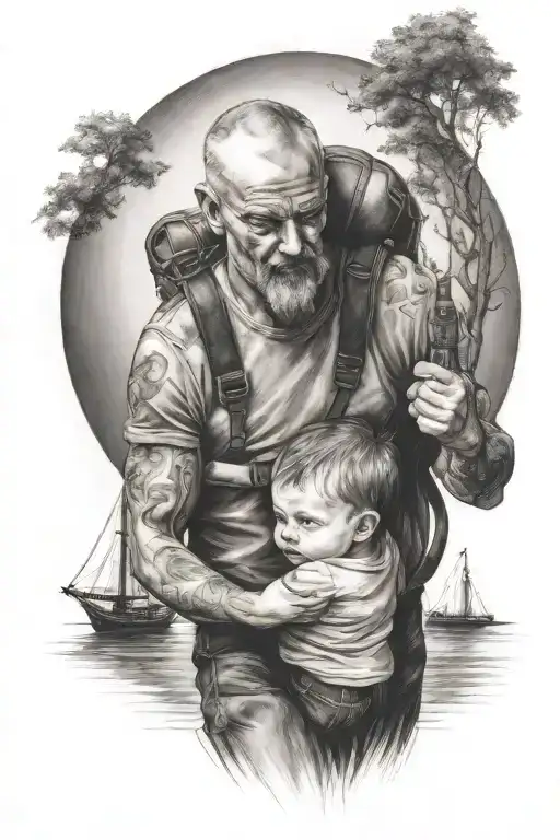 Dad Carrying Kids Through Slough