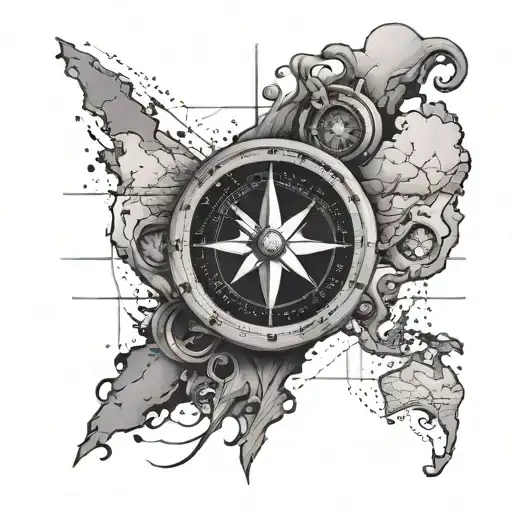 A Compass With The World That Will Placed On The Triceps In Black And White