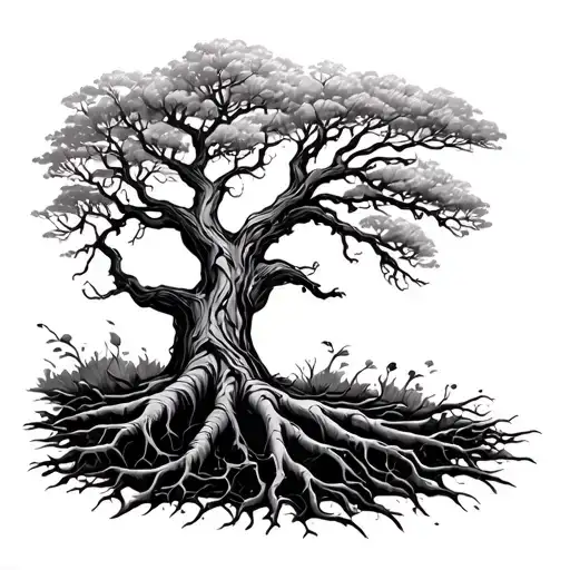 Tree With Roots Reaching Deep Boho Linework Design