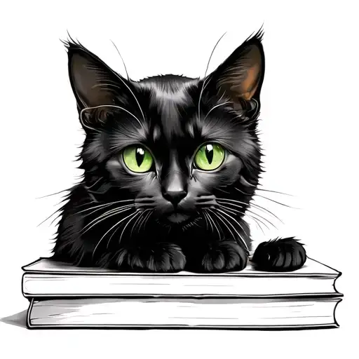Black Cat Green Eyes Sitting In 5 Books