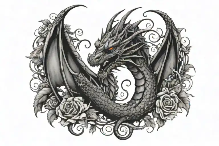 Dragon Wrapped Around Rose Vine