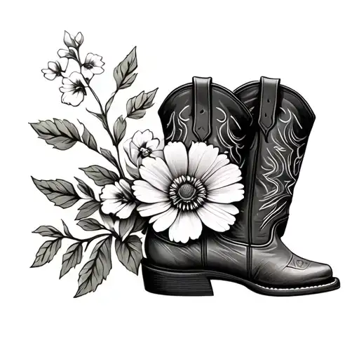 Cowboy Boot With March Birth Flower Growing Out Of It