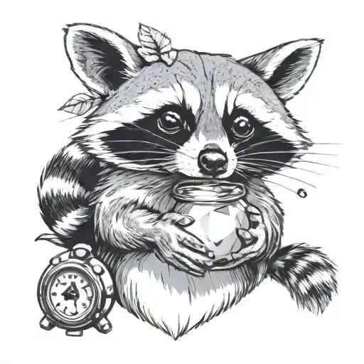 Racoon Holding A Quartz In His Hands With A Ladybug Standing On Top Of The Quartz