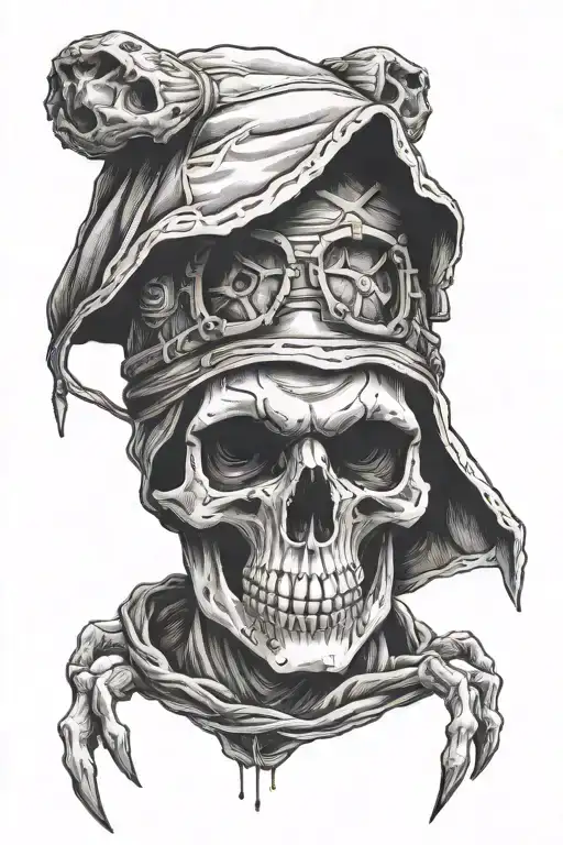 Skull In Hood And Tortoise Walking