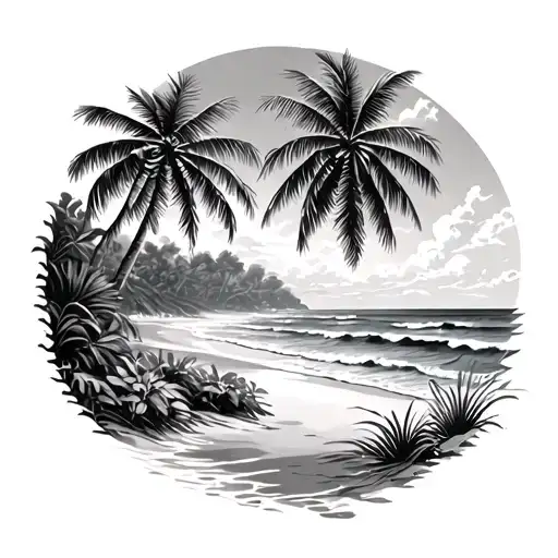 Beach Scene With Palm Trees