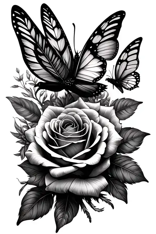 Roses With Bird Feathers And Butterflies