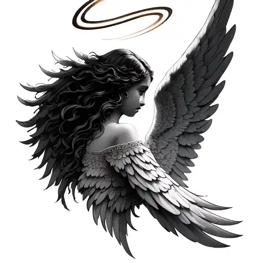 2 Angel Wings Open With A Halo On Top