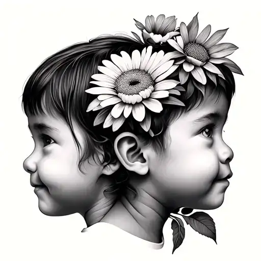 Side Profile Of My Kids Face In The Stem Of Thier Respective Birth Month Flower