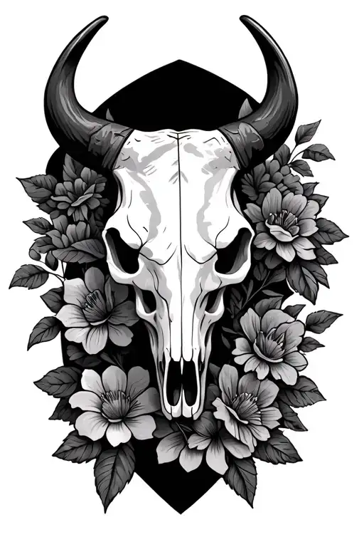 Bull Skull With Flowers Western