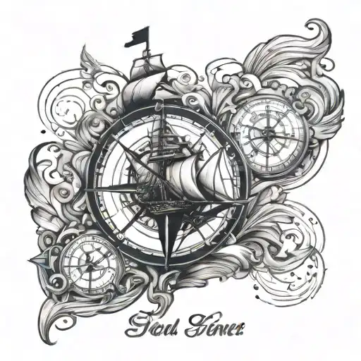 Ship And Sea With Compass