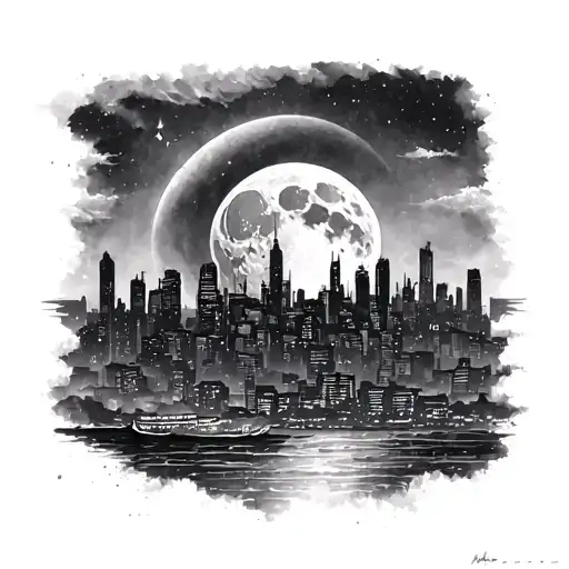 Moon With City Skyline