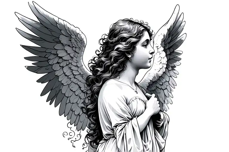 A Angel With Spread Wings Looking Back