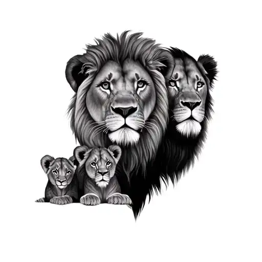 Lion And Lioness And Two Lion Cub Faces