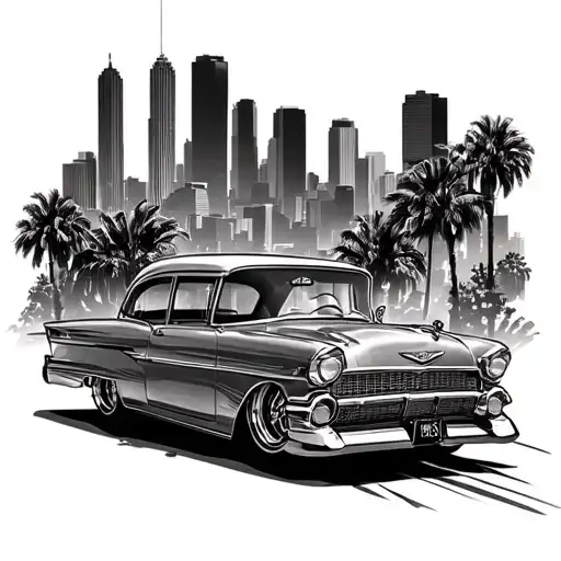 Lowrider Car Scene Los Angeles Cityscape
