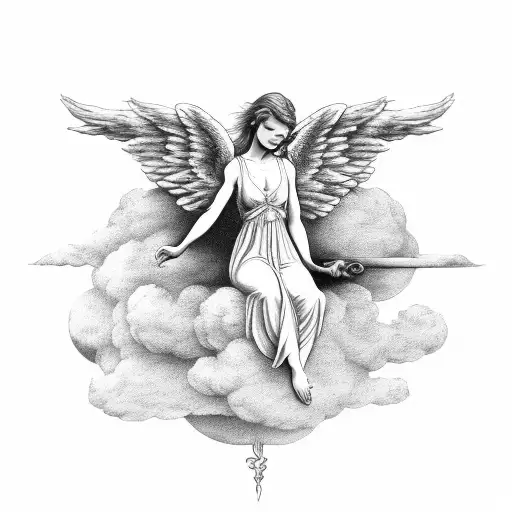 Renaissance Angel Perched On A Cloud