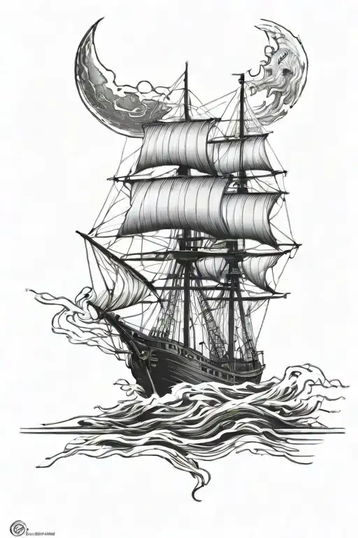 Vigviser And Moon And Ship Sailing