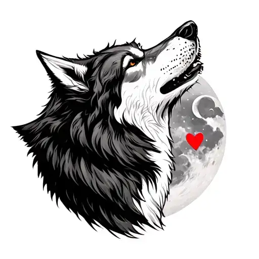 Wolf Howling At The Moon With Heart