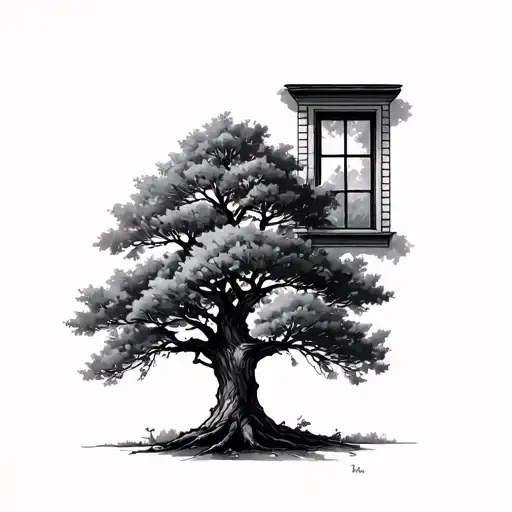 Tree With Window On Upper Right Side View