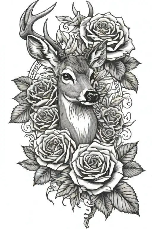 Roses Female Deer Arm Tatto