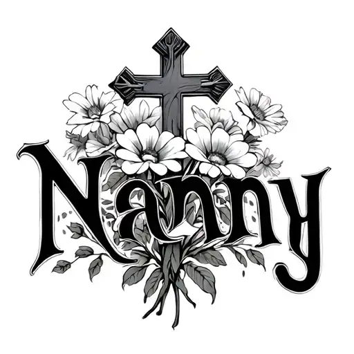 The Word Nanny With A Cross That Grows Into Flowers