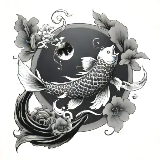 Koi Fish Swimming Around The Moon
