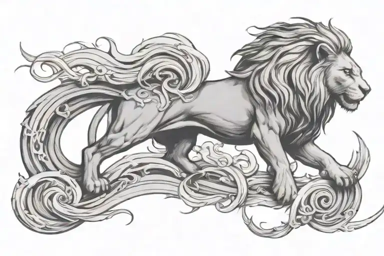 Lion With Waves Flowing Holding A Sword In His Left Hand