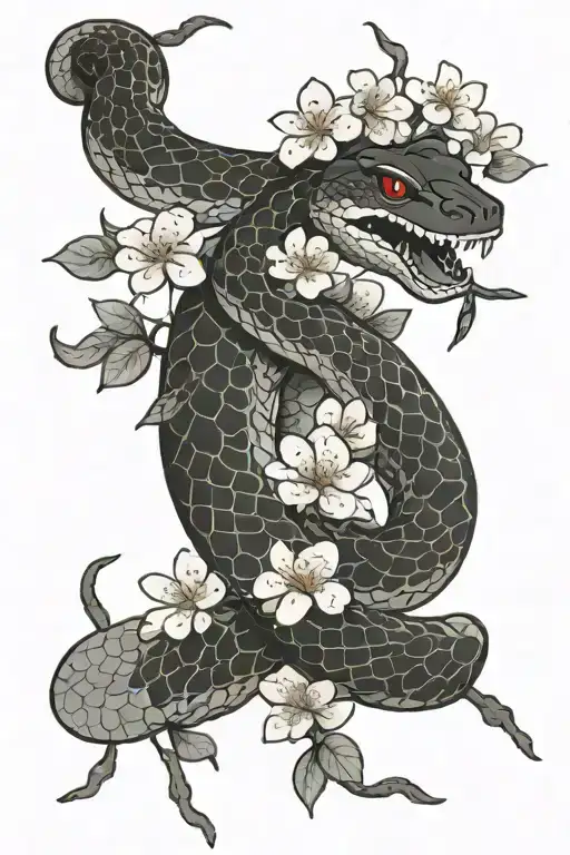 Habu Snake With Cherry Blossoms