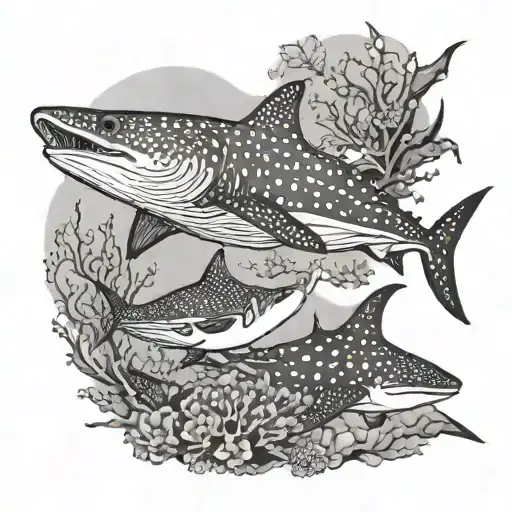 A Whale Shark And A Manta Ray In A Coral Reif