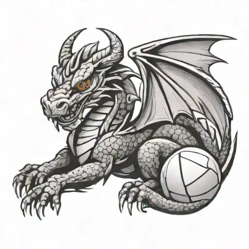 Welsh Dragon Lazily Lying On Rugby Ball