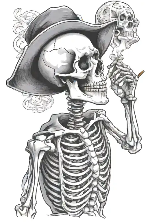 Skeleton Smoking Cigarette
