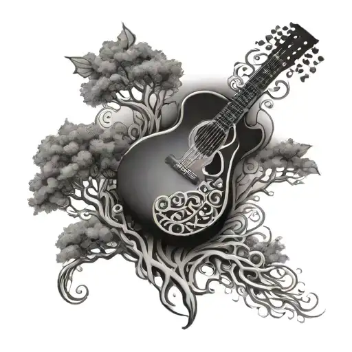 Guitar And Tree Of Life Intertwined