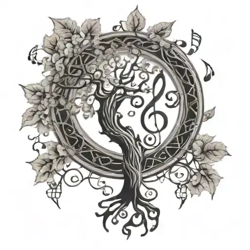 Musical Notes And Tree Of Life Intertwined