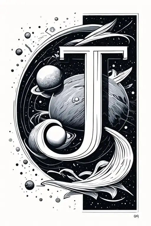 Space And Letter J Fine Lines