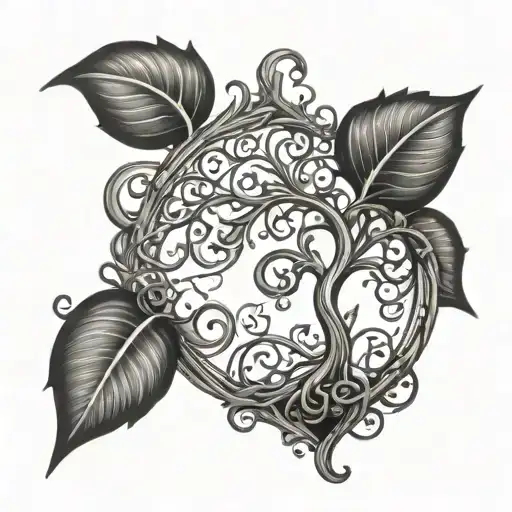 Musical Notes And Tree Of Life Intertwined Hearts