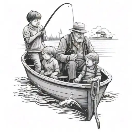 Grandfather Fishing With His Son And Grandson On A Boat