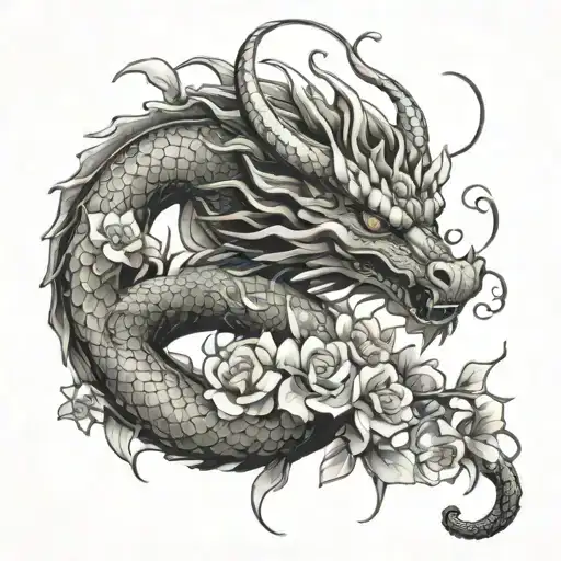 Dragon With Honeysuckle Flowers
