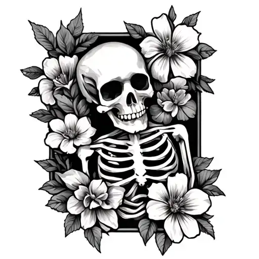 Skeleton Laying In Flowers