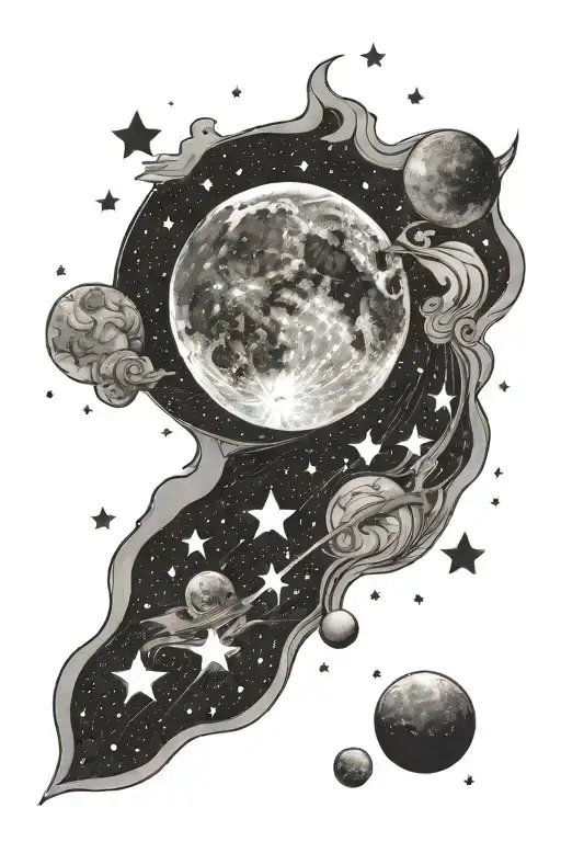 Moon And Galaxy Filled With Stars