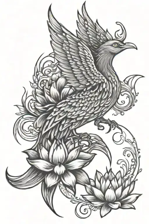 Phoenix And Lotus Flower