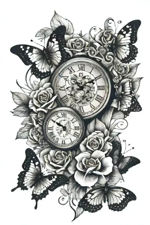 Clock Flowers Butterflies