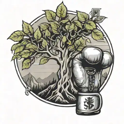 A Mountain Landscape With Boxing Gloves And Money Tree Growing