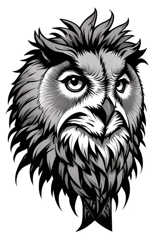 Lion Head Styled With Armbands Type Owl Perched