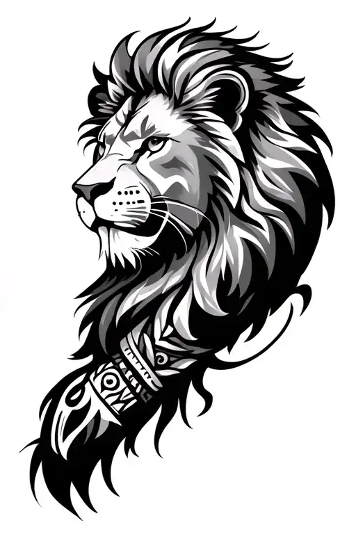 Lion Head Styled With Armbands And Tribal Patterns
