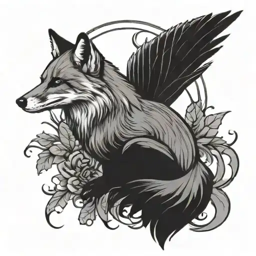 Fox With Raven Perched