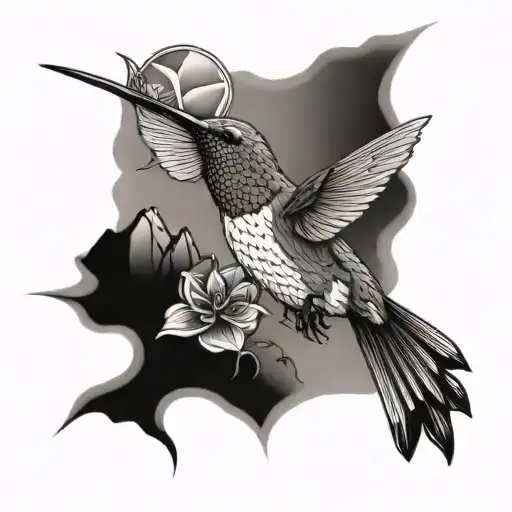 Hummingbird And Mountain Peak