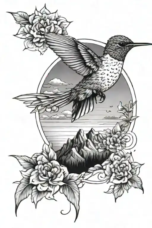 Single Hummingbird And Mountain Range