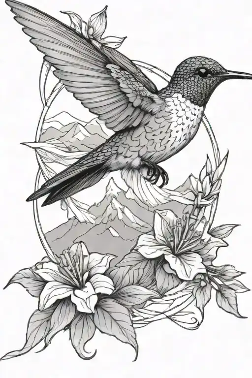 Single Hummingbird And Mountain Range